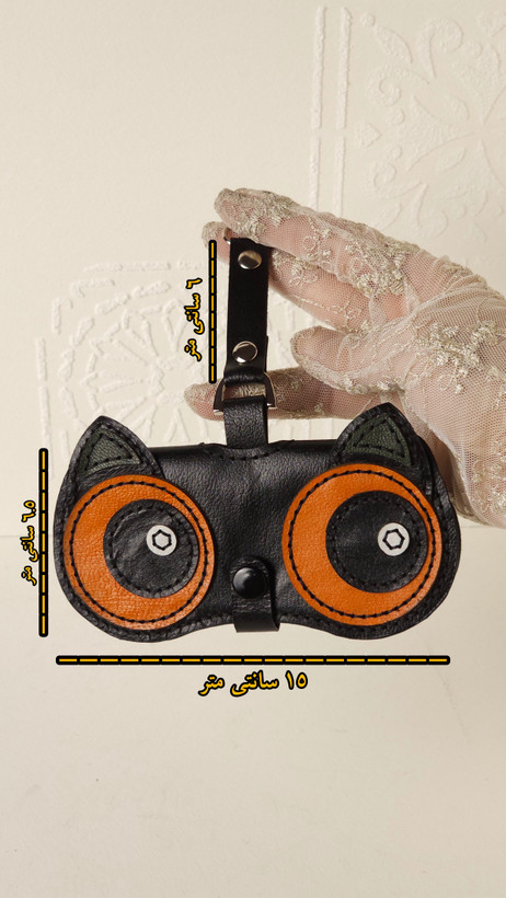 کیف عینک چرم طبیعی دستدوز فانتزی طرح گربه