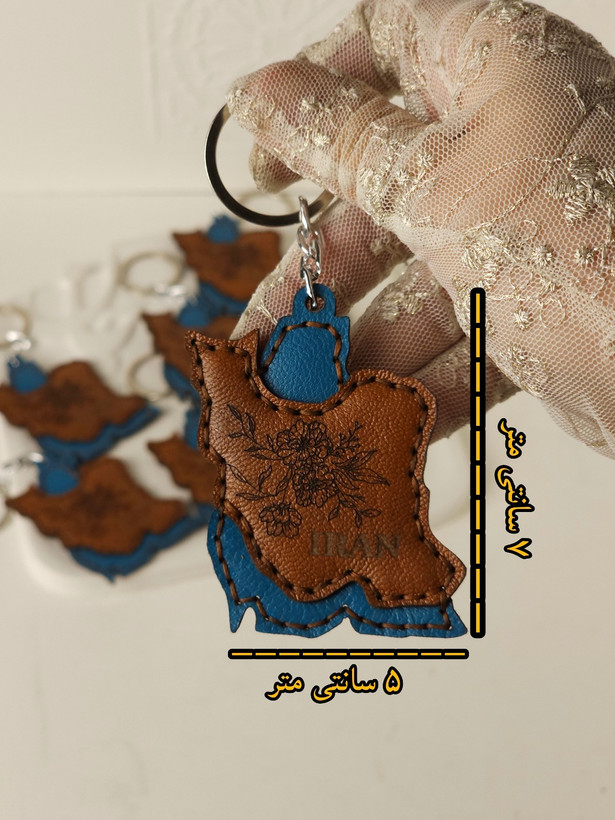جاسوئیچی دستدوز چرم طبیعی گاو طرح نقشه ایران