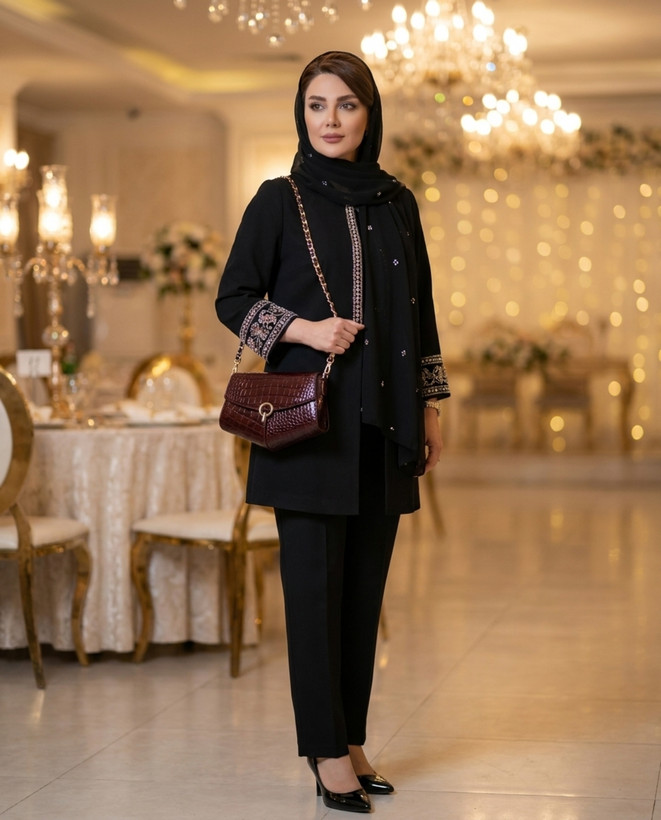 کیف دوشی زنانه مجلسی با طراحی خاص و بند آویز زنجیری